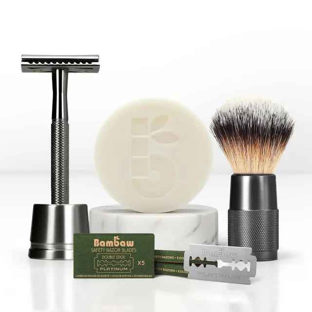 bambaw-rasier-set-schwarz-metall-rasierhobel-geschenkset image 1