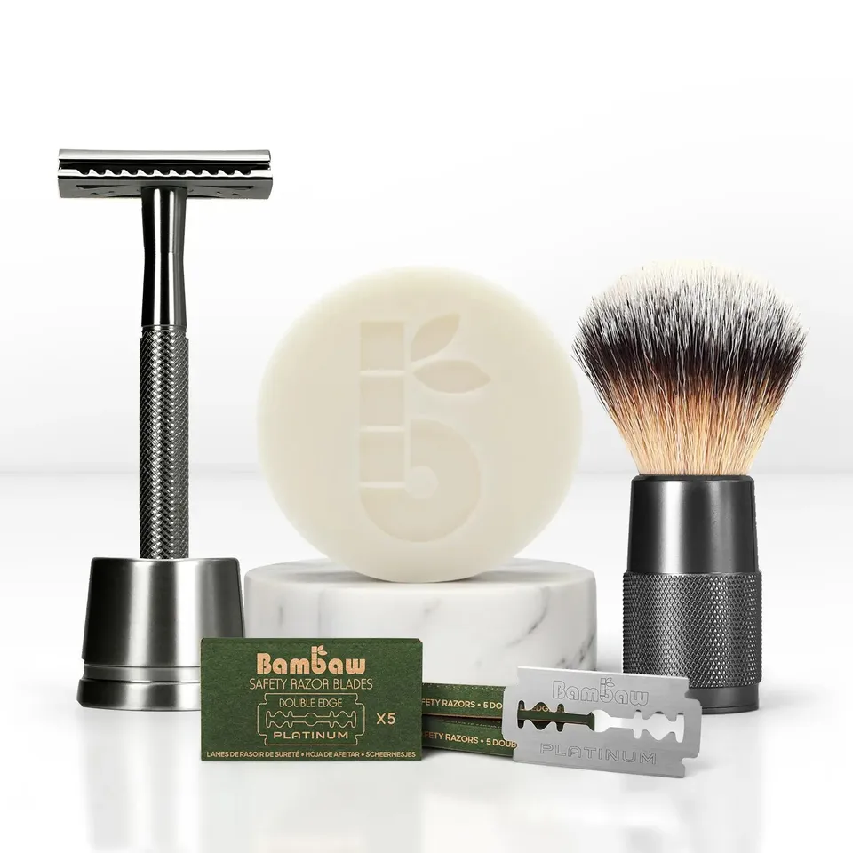 bambaw-rasier-set-schwarz-metall-rasierhobel-geschenkset image 1