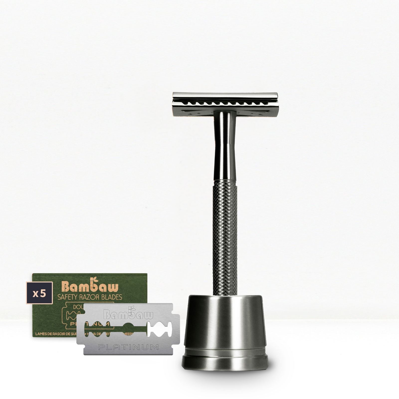 bambaw-shaving-rasierhobel-set-metall-silber-mit-st-nder image 1